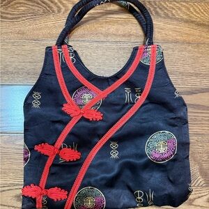 Vintage 90s Y2K Black and Red Asian Chinese Cheongsam Qipao Women's silk Bag